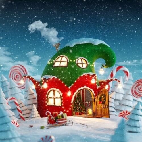 Laeacco Winter Christmas Castle Backdrop For Photography Candy Forest Sled Snowflake Snowscape Child Party Photo Background