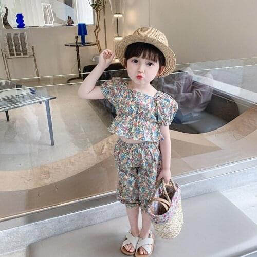 2021 Summer Girls Fashion 2pcs Suit Baby Kids Children Flower Clothing Set