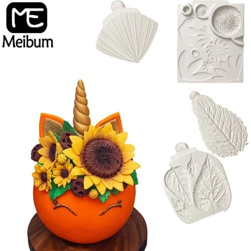 Meibum Sunflower Daisy Fondant Silicone Mold Sugarpaste Icing Leaves Veiner Flower Cake Decorating Crafts Candies and Clay