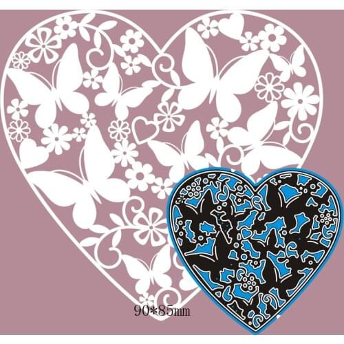 Cutting Dies Heart and Butterfly Metal and Stamps Stencil for DIY Scrapbooking Photo Album Embossing Paper Card 9*8.5cm