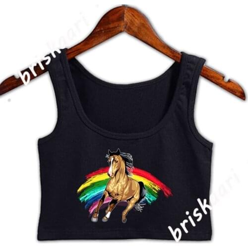 Cute Rainbow Horse Adorable Horse Lovers Crop Top Women Pattern Customized For Girls Tops Summer Style S-XXL Fit Novelty Vest