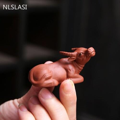 Classic Purple Clay Tea Pet Ornament Lovely Cattle Model Decoration Home Flower Pot Decor Boutique Tea Ceremony Accessories
