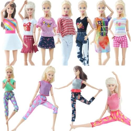 BJDBUS Fashion Doll Dress for Barbie Doll Mini Outfit Summer Daily Wear Pants Coat Shirt Pink Clothes Doll Accessories Kid Toy