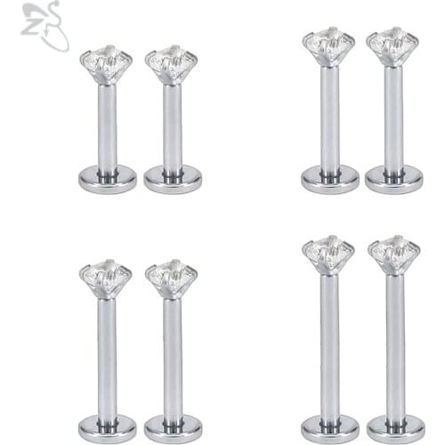 ZS 8pcs/lot Stainless Steel Lip Piercings Tragus Labret Ear Cartilage Crystal Set Zircon Round Orelha Cartilage Piercing Jewelry
