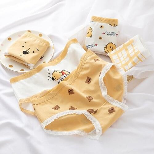 5 Pcs/lot Panties For Women Cotton Underwear Sexy Lingeries Breathable Print Briefs Underpant Girls Cute Bear Panty Ladies New