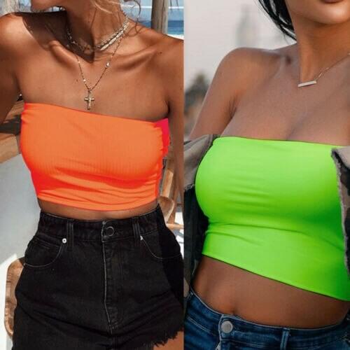 Meihuida 2021 New Summer Women Sexy Off-shoulder Pure Color Boob Tube Tops Strapless Bra Tops