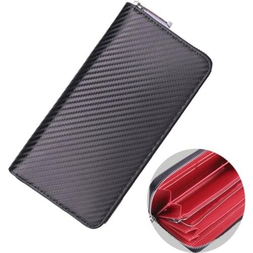 2021 New Mens Wallet Carbon Fiber Microfiber Cards Bag Waterproof Fashion Non-slip Long Phone Zippered Womens Pocket Wallet