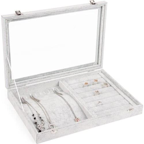 New Gray Multifunction Jewelry Storage Box Ring Earring Case Necklace Pendants Box Jewelry Accessories Organizer With Cover