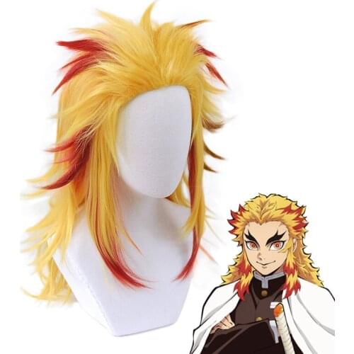 Demon Slayer Kimetsu no Yaiba Rengoku Kyoujurou Yellow Red Wig Cosplay Costume Heat Resistant Synthetic Hair Wigs