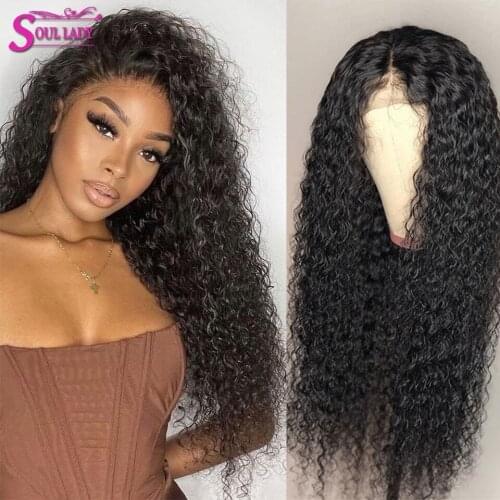 Soullady Deep Curly Lace Front Wig T Part Lace Wig Human Hair Brazilian Curly Closure Wig For Women Transparent Lace Frontal