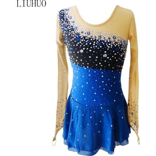 Ice figure Skating Dress Children Performance Soild Color Long Sleeves Skating Practise Skating Dress for Competition