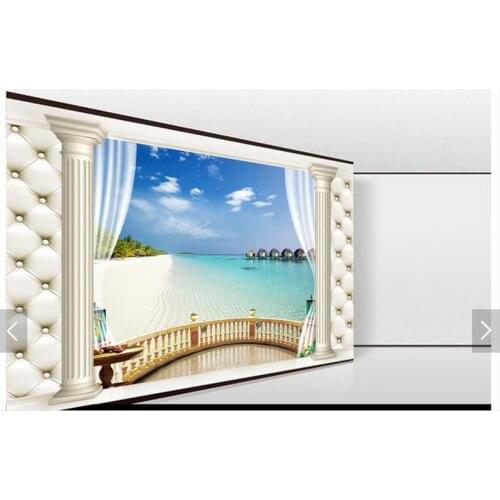Custom photo wallpapers 3d wall murals wallpaper 3 d Roman column sea TV setting wall balcony 3d living room decoration