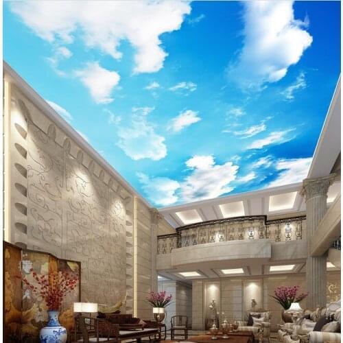 Custom ceiling wallpaper, blue sky and white clouds murals for the living room ceiling wall waterproof papel de parede
