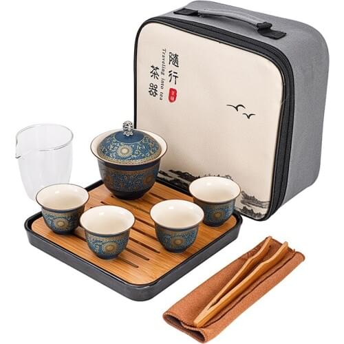 Portable Tea set include 1 Teapot 4 Teacups Beautiful and easy teapot kettle,Chinese Travel Ceramic Portable Teaset Gaiwan