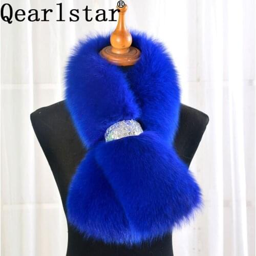 Qearlstar 100% High Quality Natural Fox Fur Collar Sequins Design Fashion Warm Real Fur Scarf Muffler 90*13cm Fluffy Neck Warmer