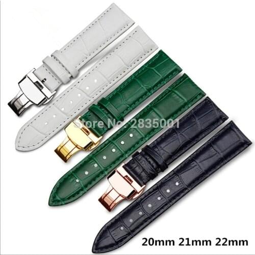 Genuine Leather Watchband D-blue/Green/White Calfskin Strap with Deployment Push-button Buckle 20/22mm MEN&WOMEN Free Shipping