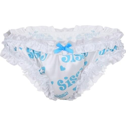 Sissy Men Satin Frilly Bikini Briefs Crossdress Bloomer Ruffled Lace Underwear Gay Male Erotic Lingerie Briefs Panties Jockstrap