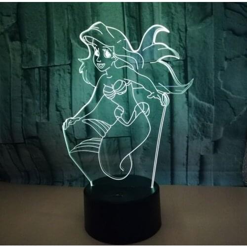 Lovely Mermaid LED 3D Night Light With 7 Color Touch Switch Table Lamp USB Atmosphere Mood Lamp Girl Gift Home Party Decor