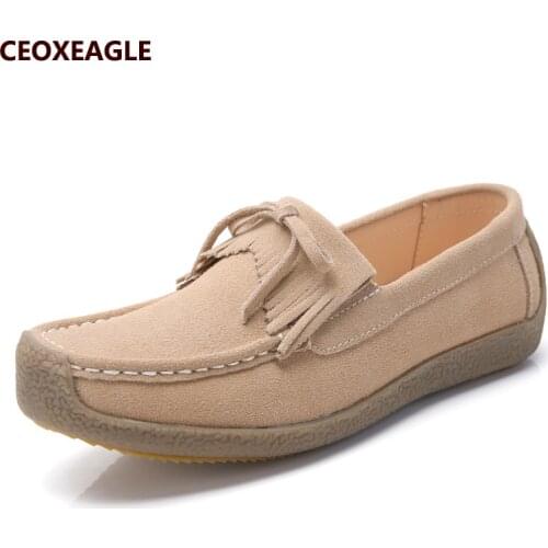 Women Real Leather Shoes Moccasins Mother Loafers Soft Leisure Flats Casual Female Driving Cut-Outs Mother Shoe Ballet Footwear