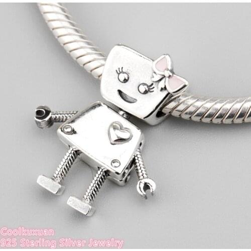 Spring 100% 925 Sterling Silver Bella Bot Charm, Pink Enamel Charm Beads Fit Original Pandora Charms Bracelet jewelry