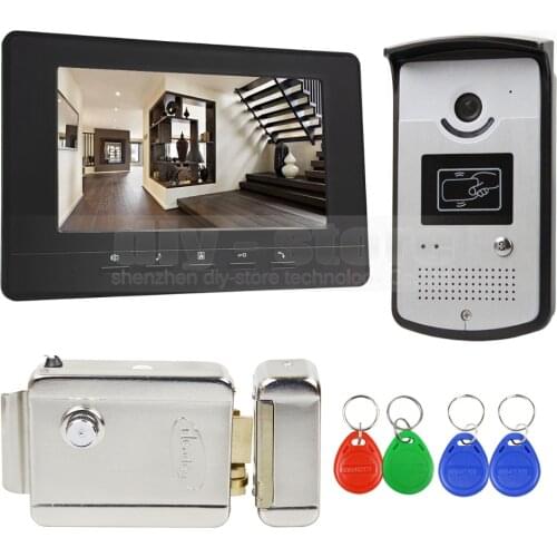 DIYSECUR 7 inch Wired Video Door Phone Doorbell Home Security Intercom System RFID Camera + Electric Lock