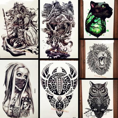Brave Spartan Warrior Waterproof Temporary Tattoo Stickers For Men Large Body Art Fake Flash Tattoo Hero of Sparta Tatoo Arm Leg