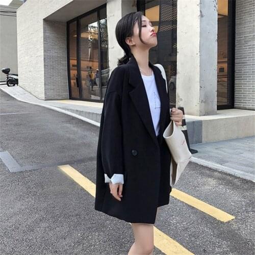 Womens Casual Loose Blazers Jackets Work Business Suit Coats Vintage Double Breasted Office Lady Outerwear