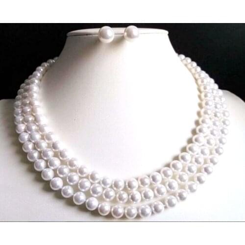 Women Jewelry Set 120cm 47'' 8MM 10MM 12MM round bead white natural south sea shell pearl long necklace + stud earrings