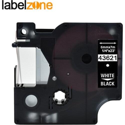 1PC 43621 1/4"(6mm) x 23'(7m) white on black compatible Dymo D1 PNP 6mm label printers D1 43621 for dymo label manager LM160