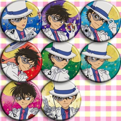 1pc 58mm Detective Conan Case Closed Kaitou Kiddo Broche Badges Brooch round pins