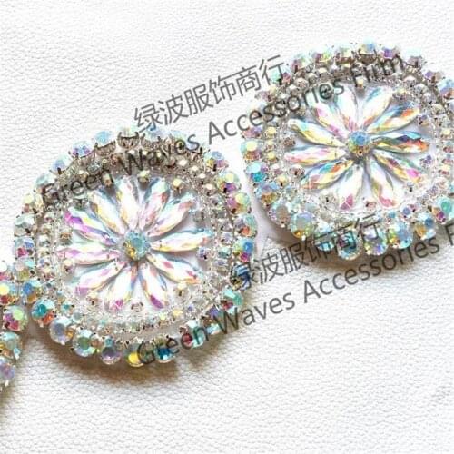 2pc round shape Crystal ab Color iron On Rhinestone Applique Chain For Wedding Dresses