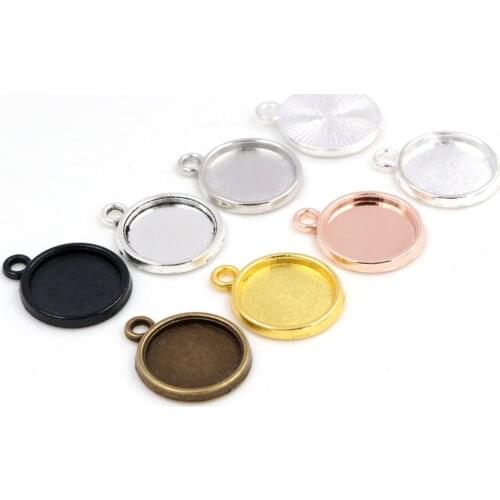 20pcs 12mm Inner Size Rhodium Gold Black Silver Bronze Color Simple Style Cabochon Base Cameo Setting Charms Pendant