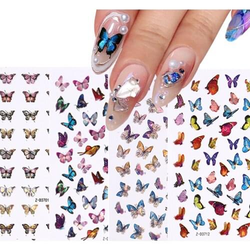 3D Holographics Colourful Butterfly Nail Art Stickers Various Pattern UV Gel Nail Art Decoration Design For Nail DIY Design