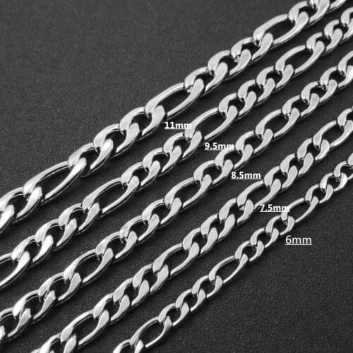 6mm/7.5mm/8.5mm/9.5mm/11mm NK3+1 Figaro Necklace Fashion Stainless Steel Mens Chain Jewelry