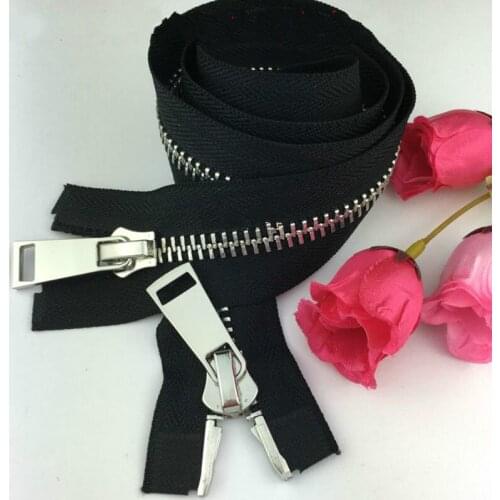 2 PCS/LOT OVERSIZE LONG Metal Zipper BLACK Double Slider 2 WAY HEAVY DUTY Clothes JACKET SEWING ACCESSORIES