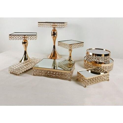 9pcs square 3-Tie gold mirror Cake/Dessert Display Riser Stands with crystal