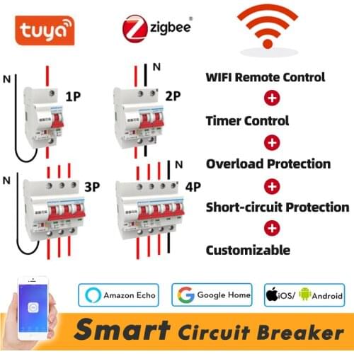 Tuya Zigbee 1P-4P WiFi Circuit Breaker Smart Life APP Timer Remote Control Wireless Intelligent Automatic Smart Switch Dropship