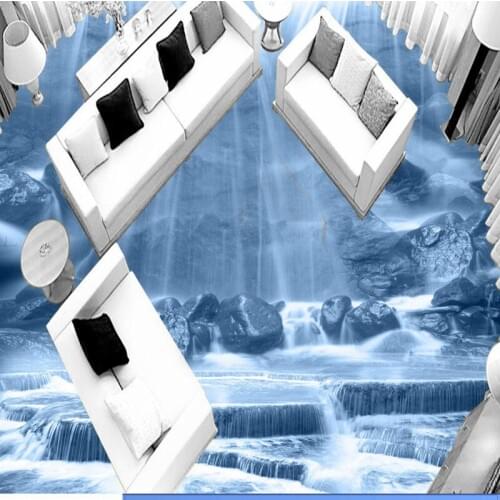 Free Shipping Falls waterfall 3D floor painting lobby non-slip waterproof kitchen bedroom bathroom living room flooring mural