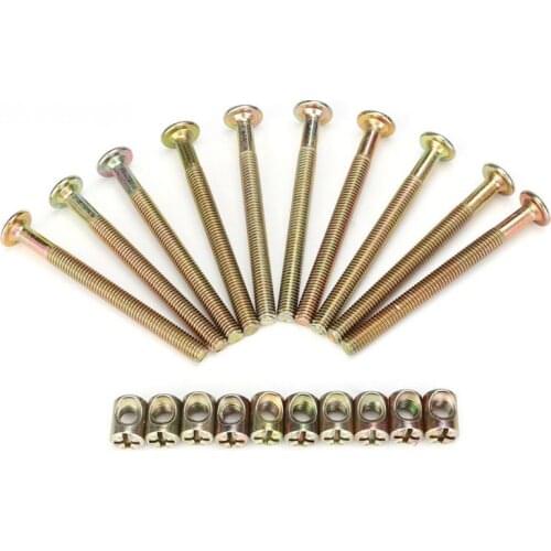 10PCS M6 Carbon Steel 70mm Furniture Bolts With 6mm Barrel Nuts Connector Fastener