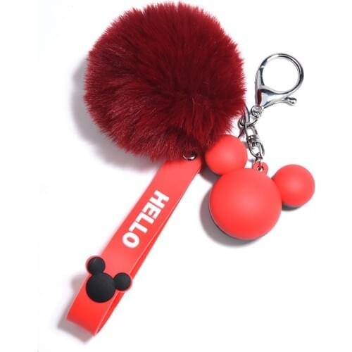 Cartoon Cute Mickey Fluffy Rabbit Fur Ball Keychain For Women Pompom Rabbit Fur Key Ring Key chain on Bag Car Jewelry