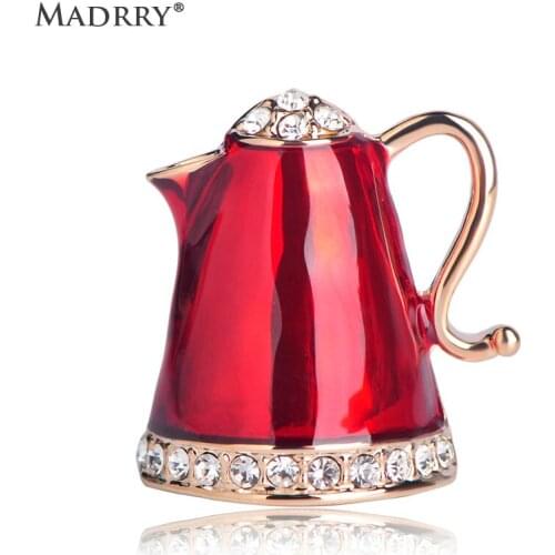 Madrry Teapot Shape Brooch Enamel Shining Crystal Rhinestone Brooches for Women Jewelry Pins Sweater Clip Accessories Gifts