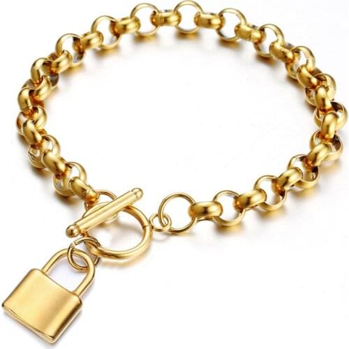 Stainless Steel Bone Chain OT Buckle PadLock Key Charms Bracelet for Women Men Chains Link Friendship Gifts Lock Bracelets