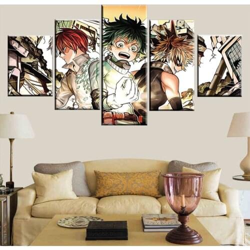 Canvas Pictures Home Decor Living Room Wall Art 5 Pieces My Hero Academia Character Painting HD Print Animation Poster Frame