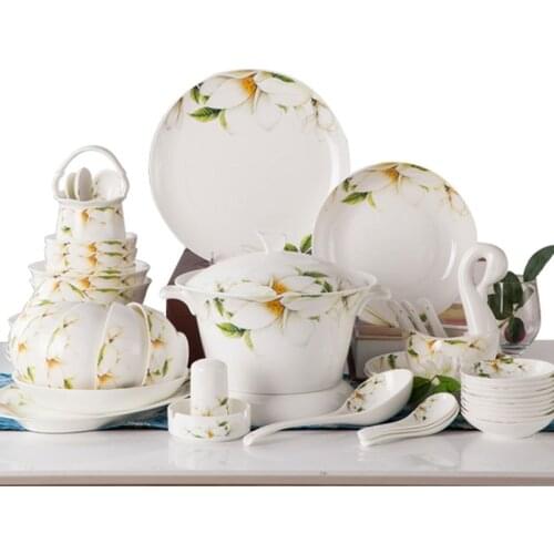 60 Heads jingdezhen ceramics Tableware Rice Bowl Dish Salad Noodles Bowl Plate Dinnerware Sets посуда chinese dishes Tableware