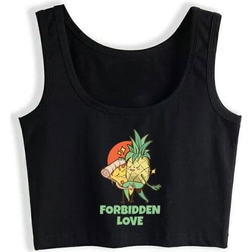 Crop Top Female Pizza and Pineapple Funny Love Quote Forbidden Lov Fit Harajuku Sleeveless Tops Women
