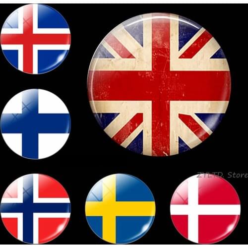Britain Finland Flag fridge magnet 1PCS Glass cabochon Iceland Sweden Norway Denmark National refrigerator magnets sticker Decor