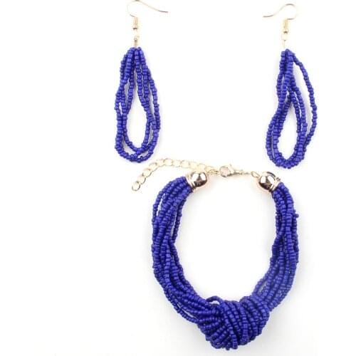 Claire Jin Small Beads Multi Layer Handmade Knot Vintage Bracelet Earrings Jewelry Set Bohemian Ethnic Women Accessories