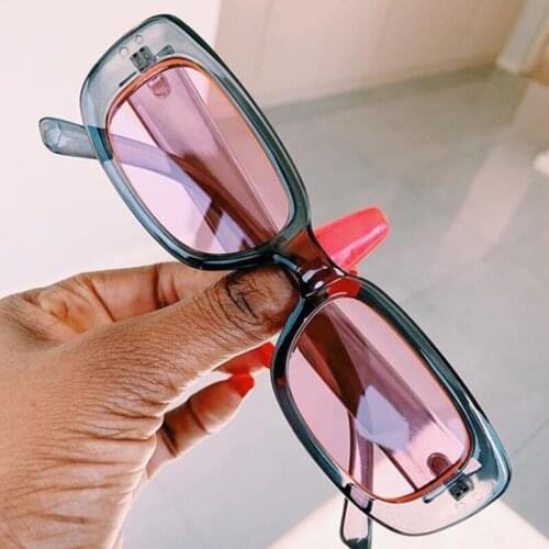 Fashion Popular Small Frame Rectangle Sunglasses Women Men Shades Transparent Gray frame Pink Vintgae Retro Glasses UV400