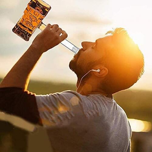 Thors Hammer Transparent Wine Bottle Creative Hammer Shaped Glass Hip Flask Large Capacity Bar Accessories Decanter Bottle