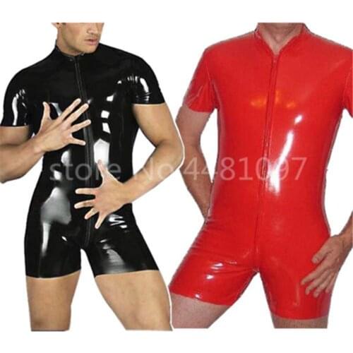 Men Front Zipper Latex Rubber Tight Skin Bodysuit Catsuit Cosplay Underwear Costume Black and Red Color Custom Made